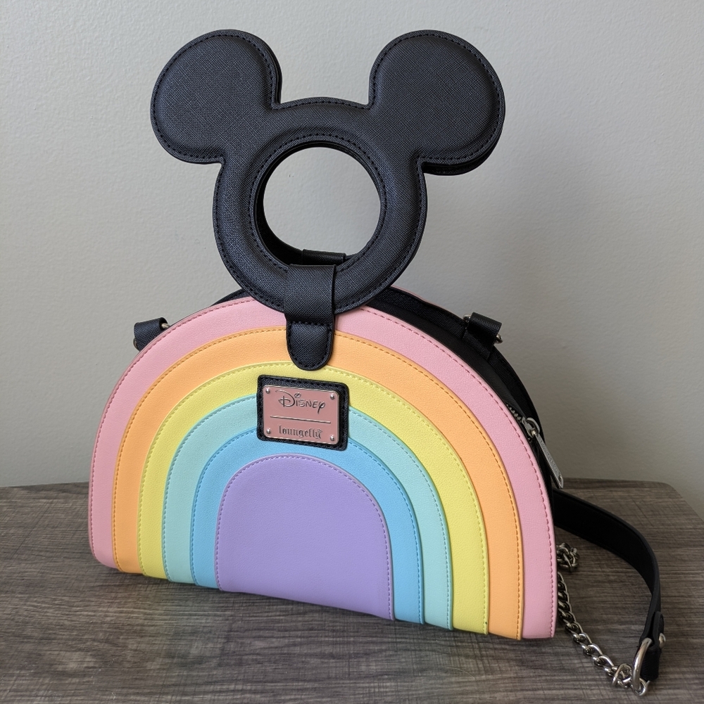 Loungefly Disney Pastel Rainbow Mickey Ear Crossbody Bag - Black